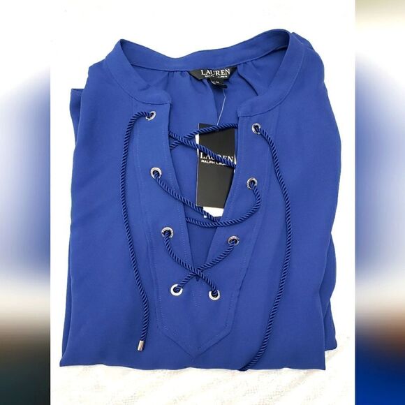 Ralph Lauren Lace-Up Puffed Sleeves Blouse Size S NWT - Picture 1 of 7